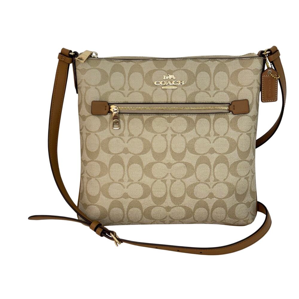 Coach Rowan Signature Coated Canvas File Crossbody Bag Khaki/Brown C1554